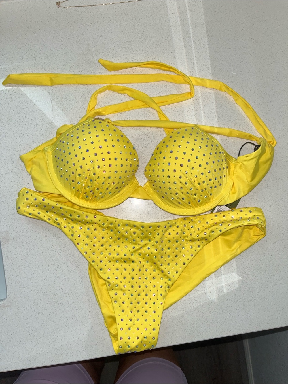 Yellow Embellished Bikini Set - Women's Swimwear